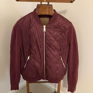 Massimo Dutti Quilted Maroon Bomber Jacket